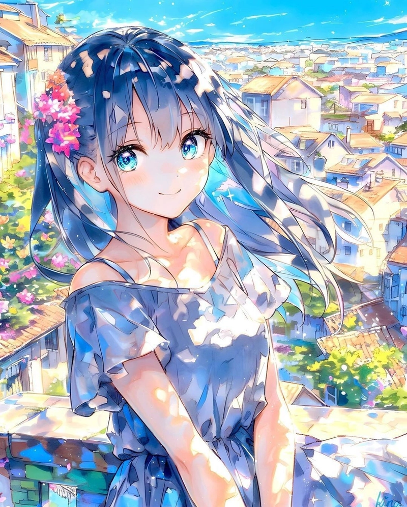 Ảnh anime girl toc xanh