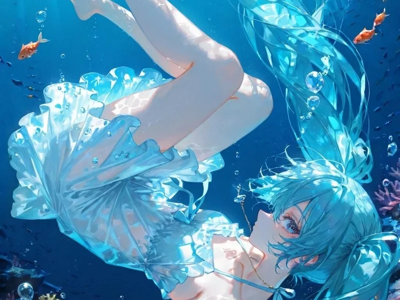 Anime girl toc xanh phong cách